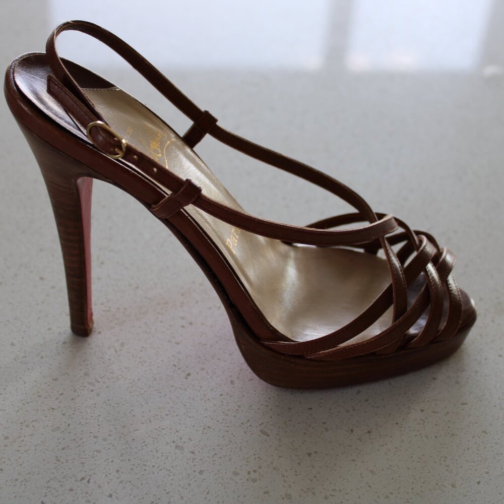 Christian Louboutin Brown Strappy Leather High Heels - Picture 2 of 4